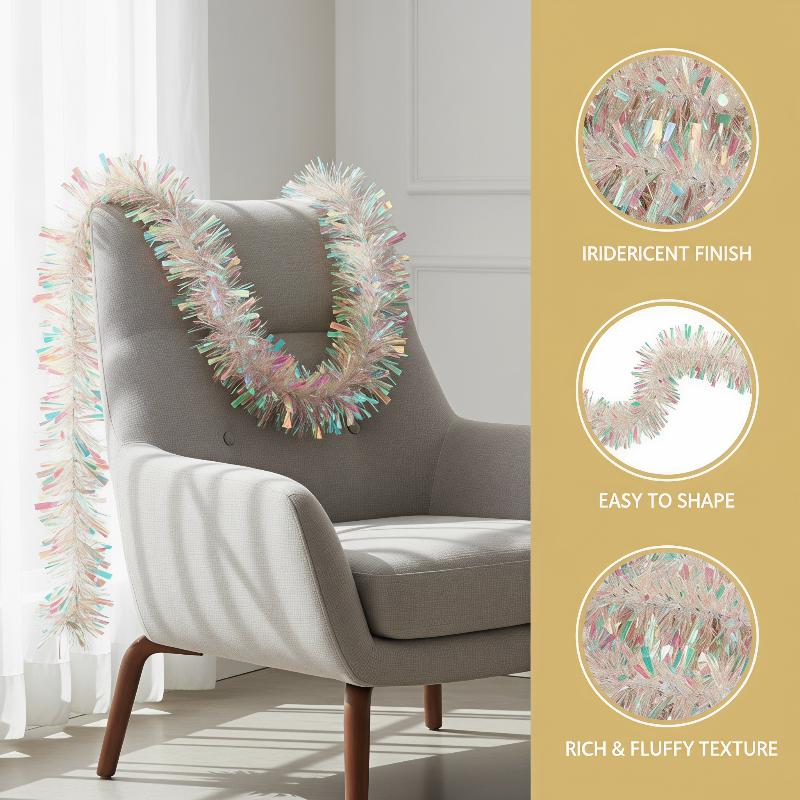 Tinsel Garland Decoration - Light Green Iridescent Holographic Tinsel Garland