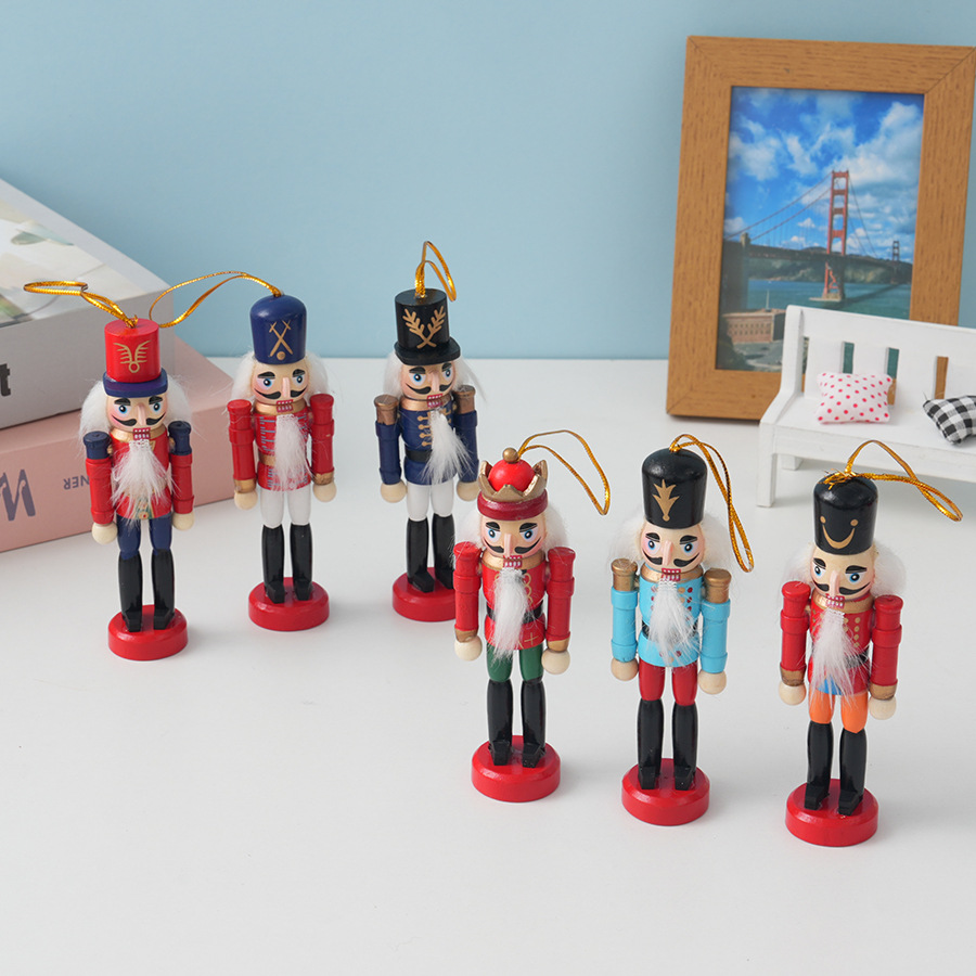 Nutcracker Figurine - 6pcs Christmas Nutcracker Wooden Soldier Pendant