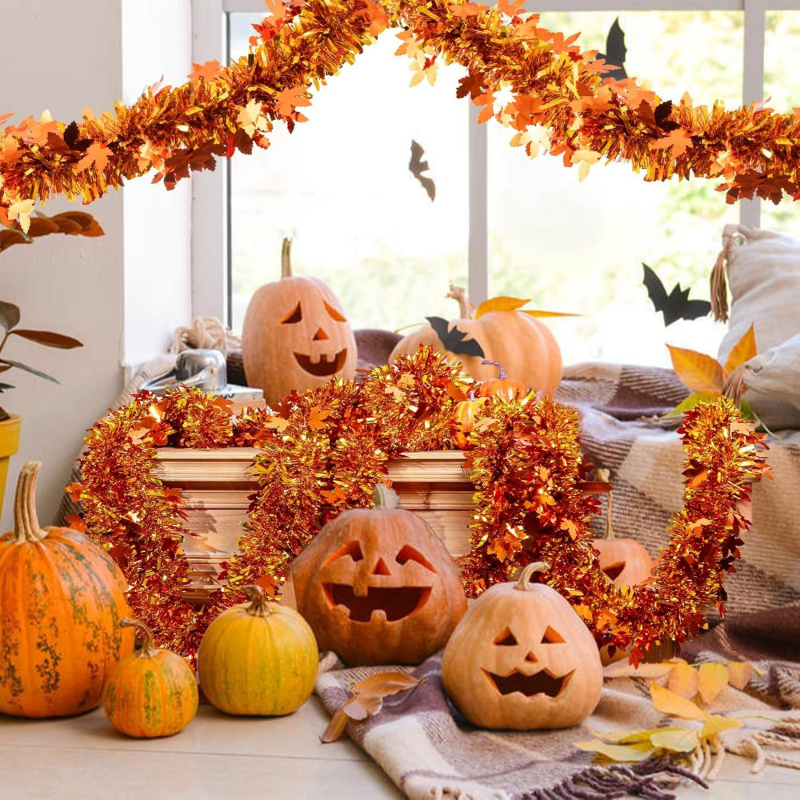 Tinsel Garland Decoration - 2pcs Thanksgiving Fall Maple Leaf Tinsel