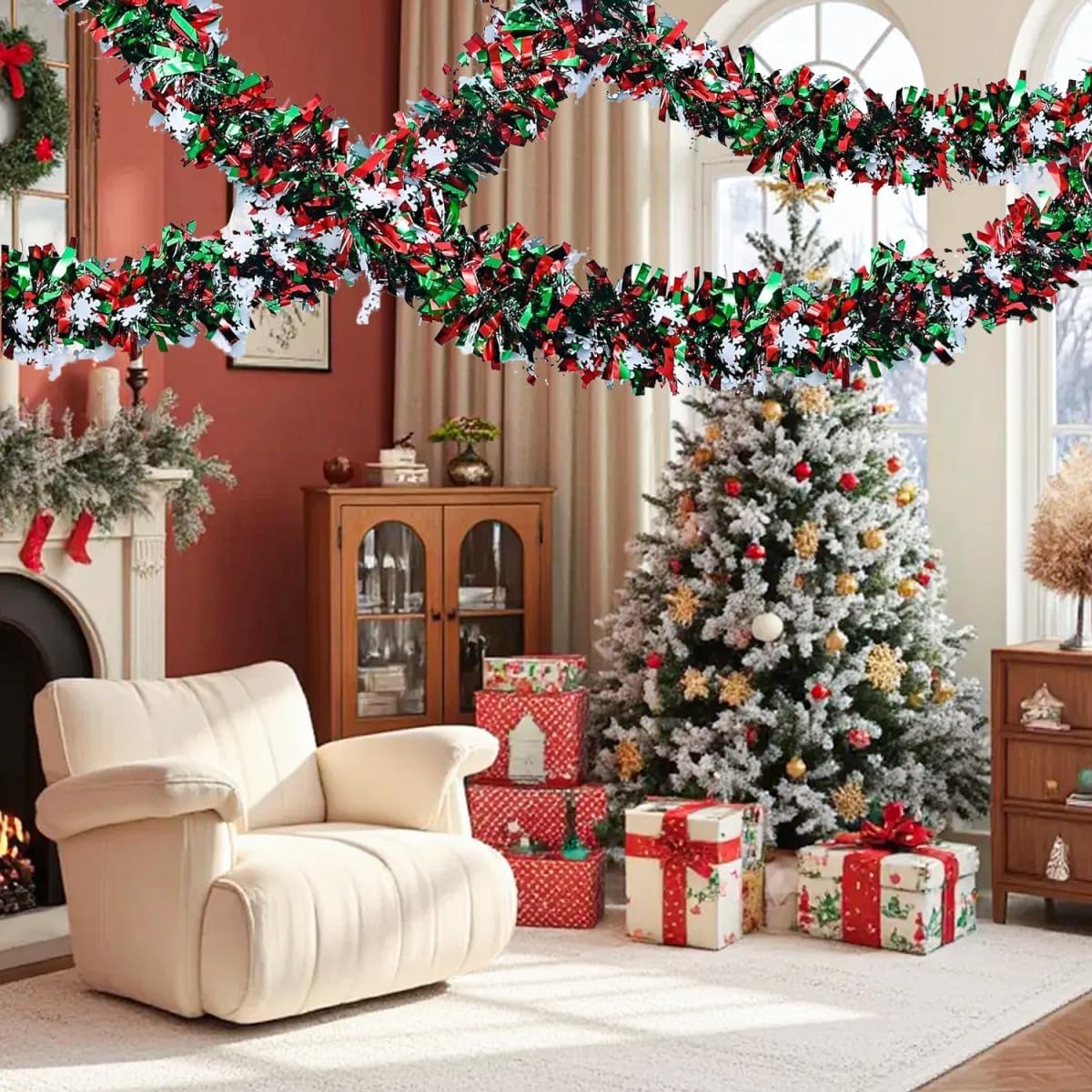 6.56 Feet Green Red Christmas  - Tinsel Garland Decoration recension och pris