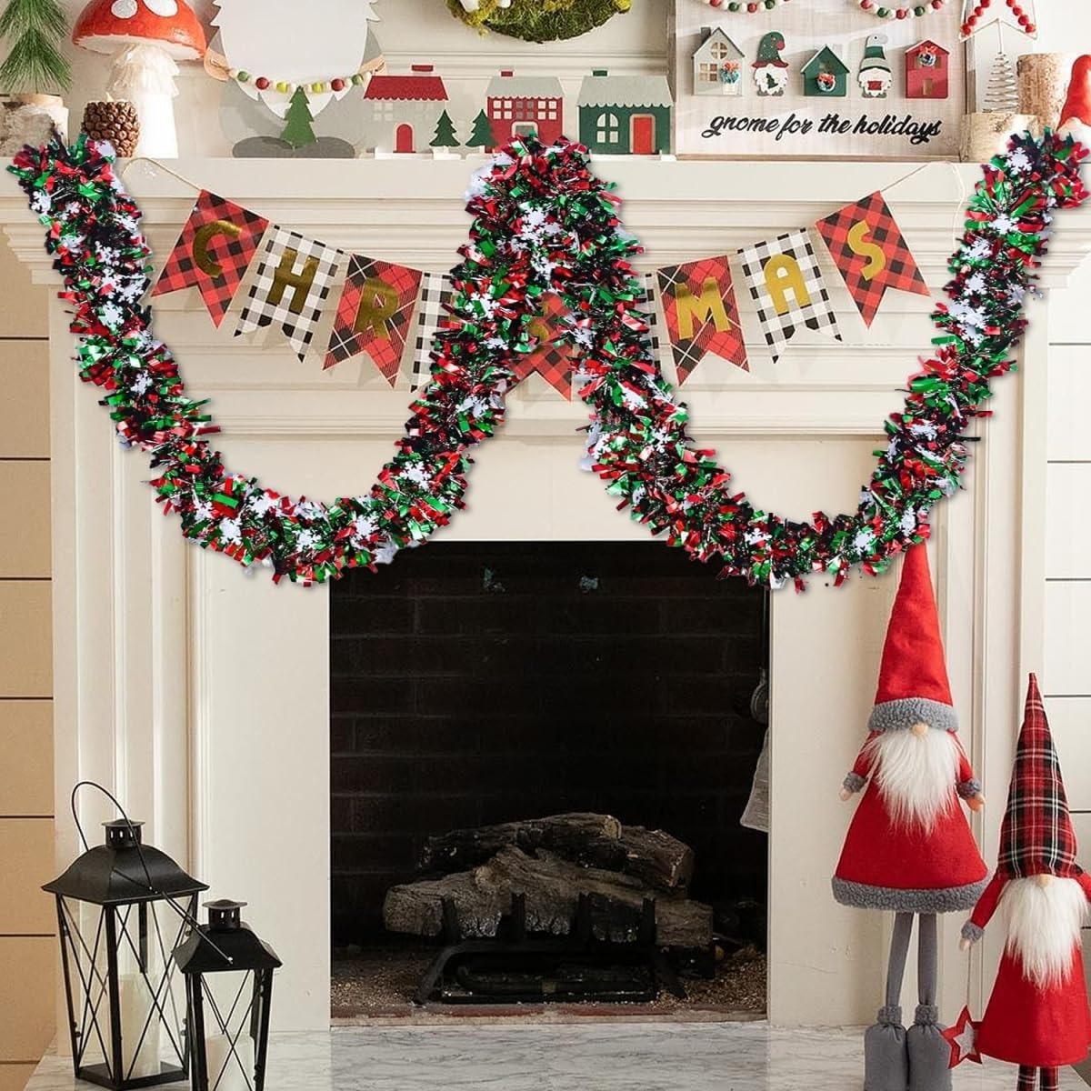 6.56 Feet Green Red Christmas  - Tinsel Garland Decoration recension och pris