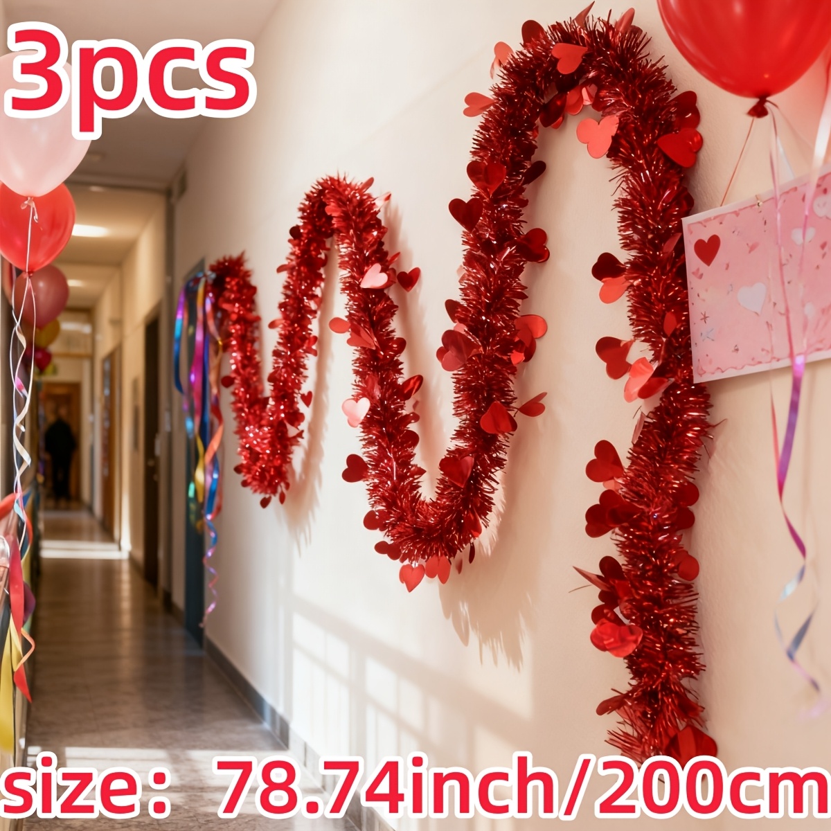 3pcs Red Heart Plastic Tinsel  - Tinsel Garland Decoration recension och pris